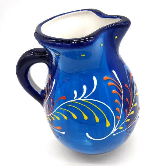 Anoru S. L. Ceramics Hand Painted  8" Colorful Blue Pitcher Vase Made In Spain - Picture 3 of 6